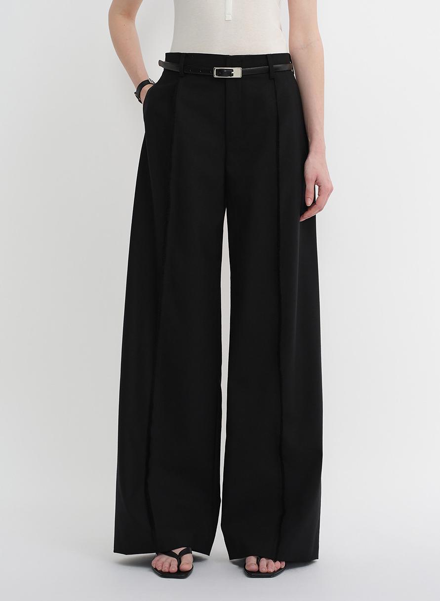 Worsted wool commuter classic drapey raw edge loose straight wide-leg pants-1