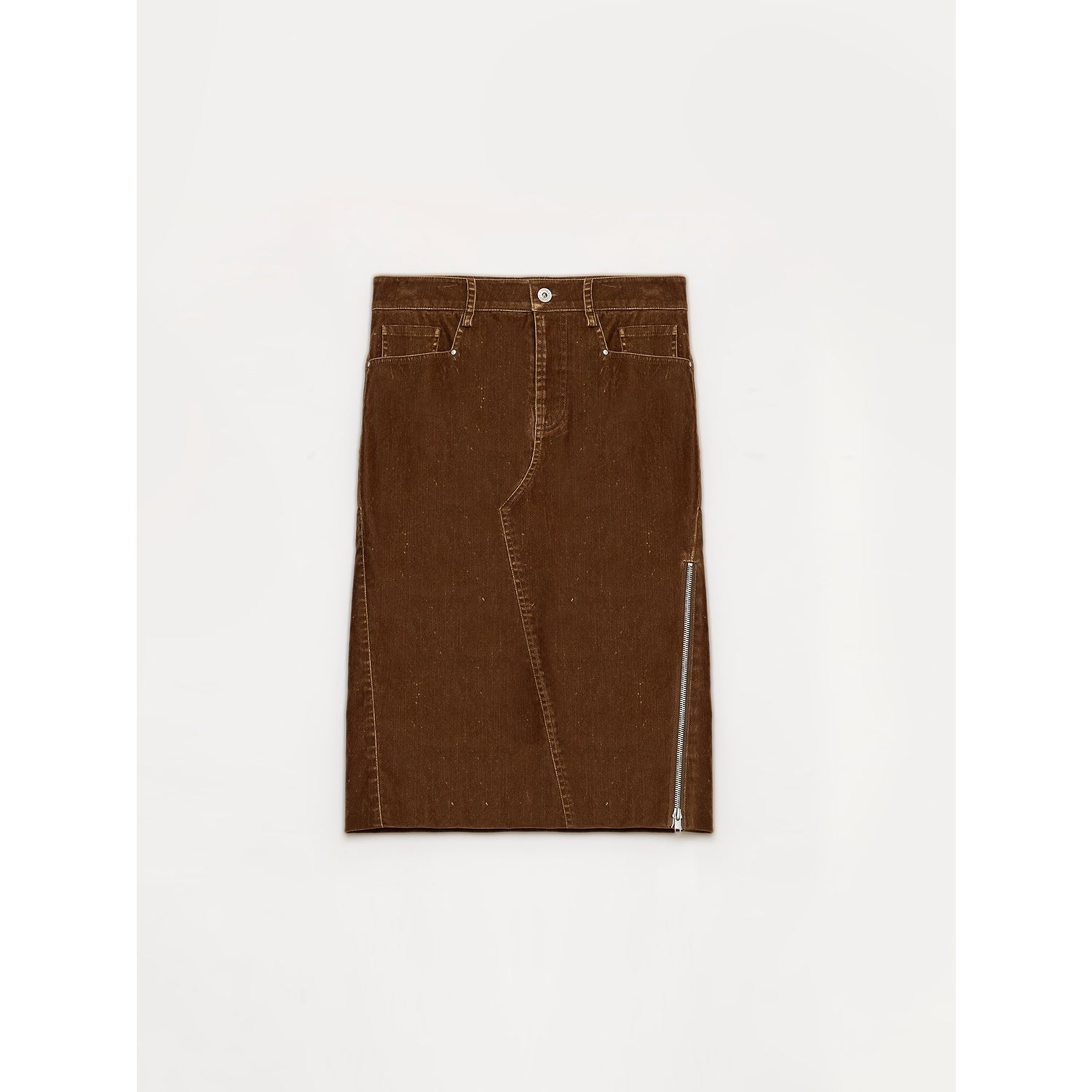 "Early Spring Sun" Retro Distressed Flocked Denim Straight Skirt Side Zipper Slit Skirt-5