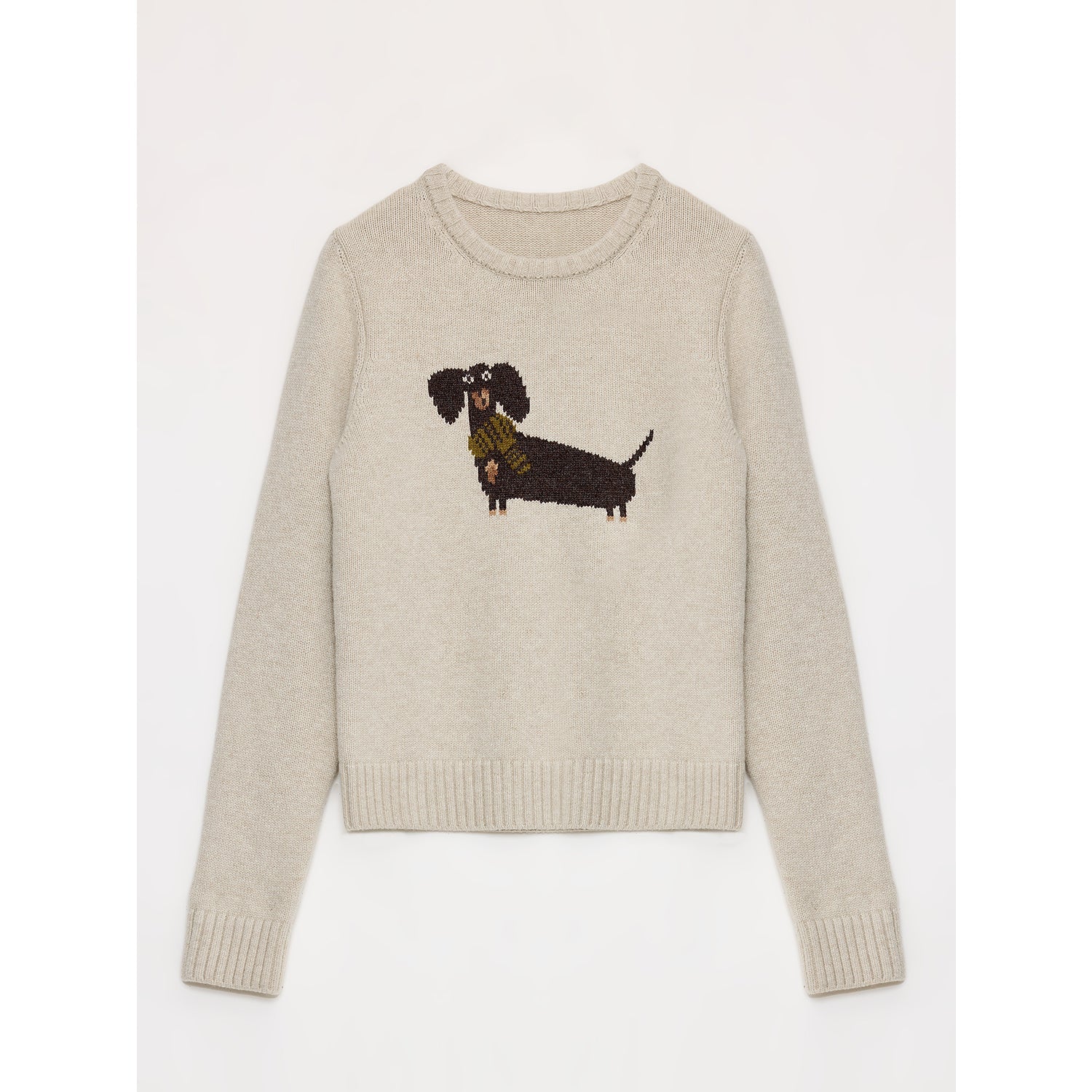 "Brani" Superfine Merino Wool Cotton Blend Animal Jacquard Round Neck Sweater for Women-6