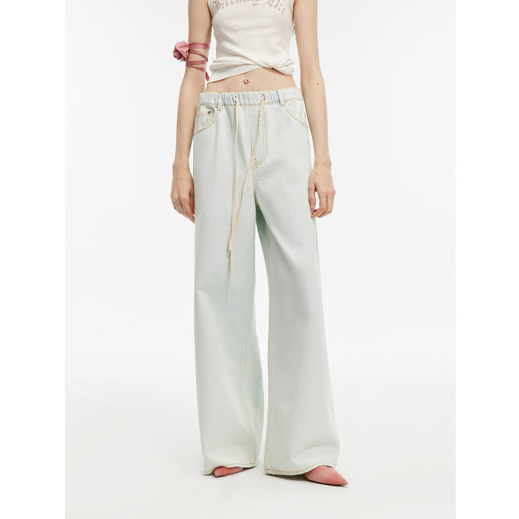 "Mint Whisper" luxury brand same version Turkish imported washed sports style wide-leg jeans spring and summer-0