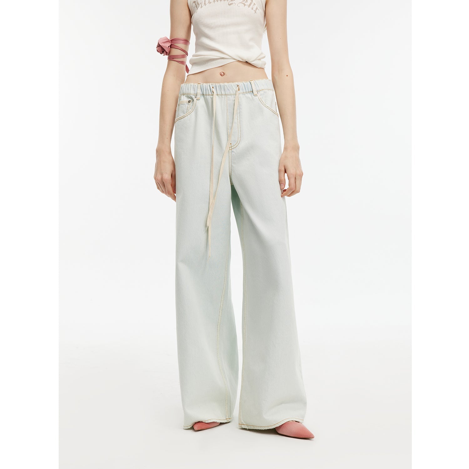 "Mint Whisper" luxury brand same version Turkish imported washed sports style wide-leg jeans spring and summer-0