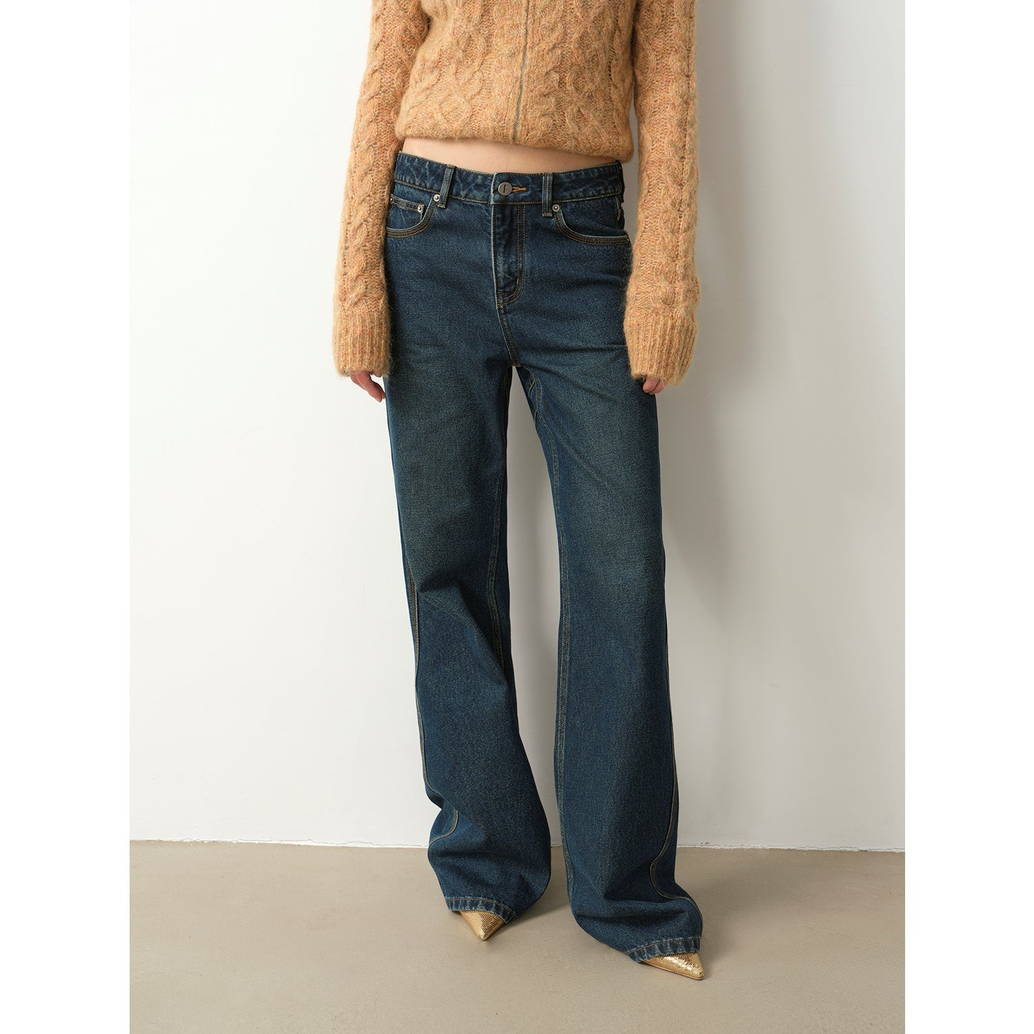 "Pure Flared" Japanese imported fabric Vintage retro washed loose flared jeans for women-5