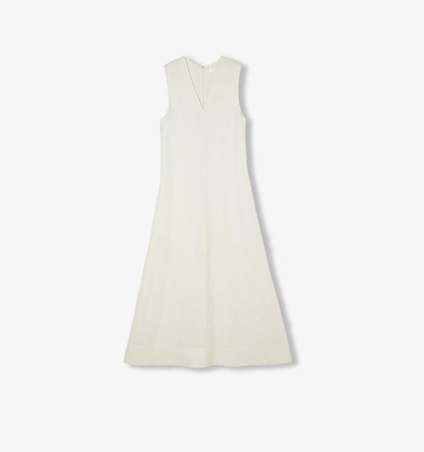 Lightweight and zero-pressure cupro linen textured anti-wrinkle V-neck sleeveless A-line dress-6