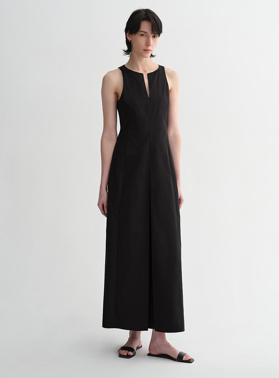 Micro-cocoon-shaped I-shaped pleated V-neck commuting slim-fitting split vest dress for women-5
