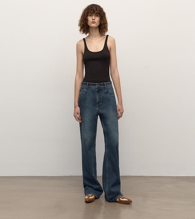 TOP grade long-staple cotton basic micro-stacked straight jeans-5