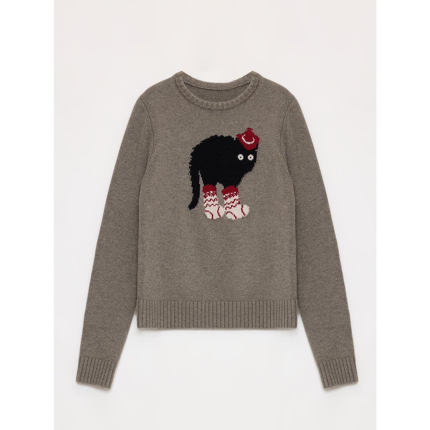 "Brani" Superfine Merino Wool Cotton Blend Animal Jacquard Round Neck Sweater for Women-5