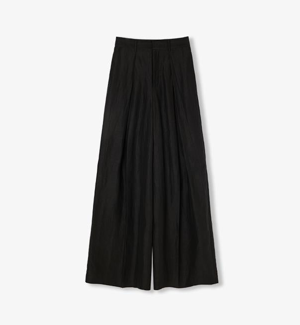 Silk Linen Pleated Wide Leg A-Line Trousers Casual Pants-5