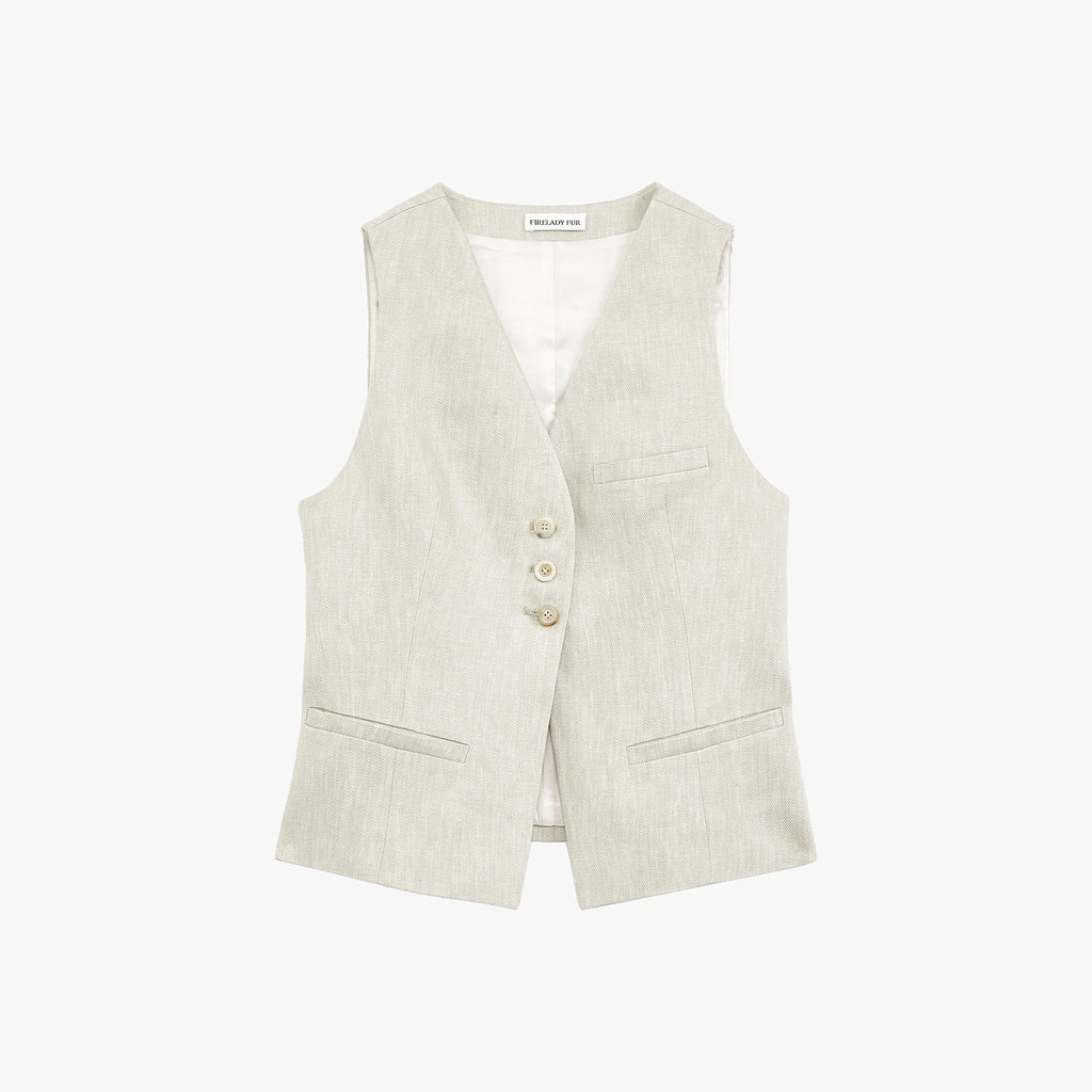 "Old Money Space" Linen draped vest and straight trousers suit-5