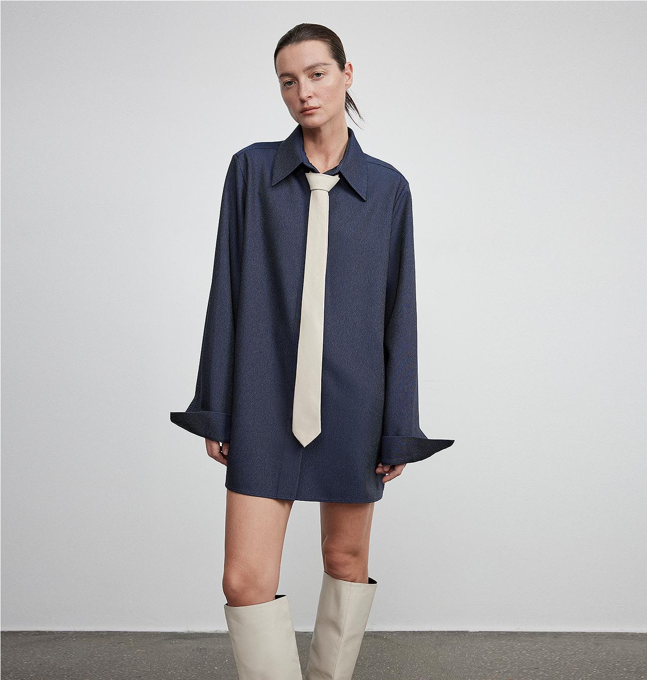 Long shirt with high-end drapey temperament top for women-5