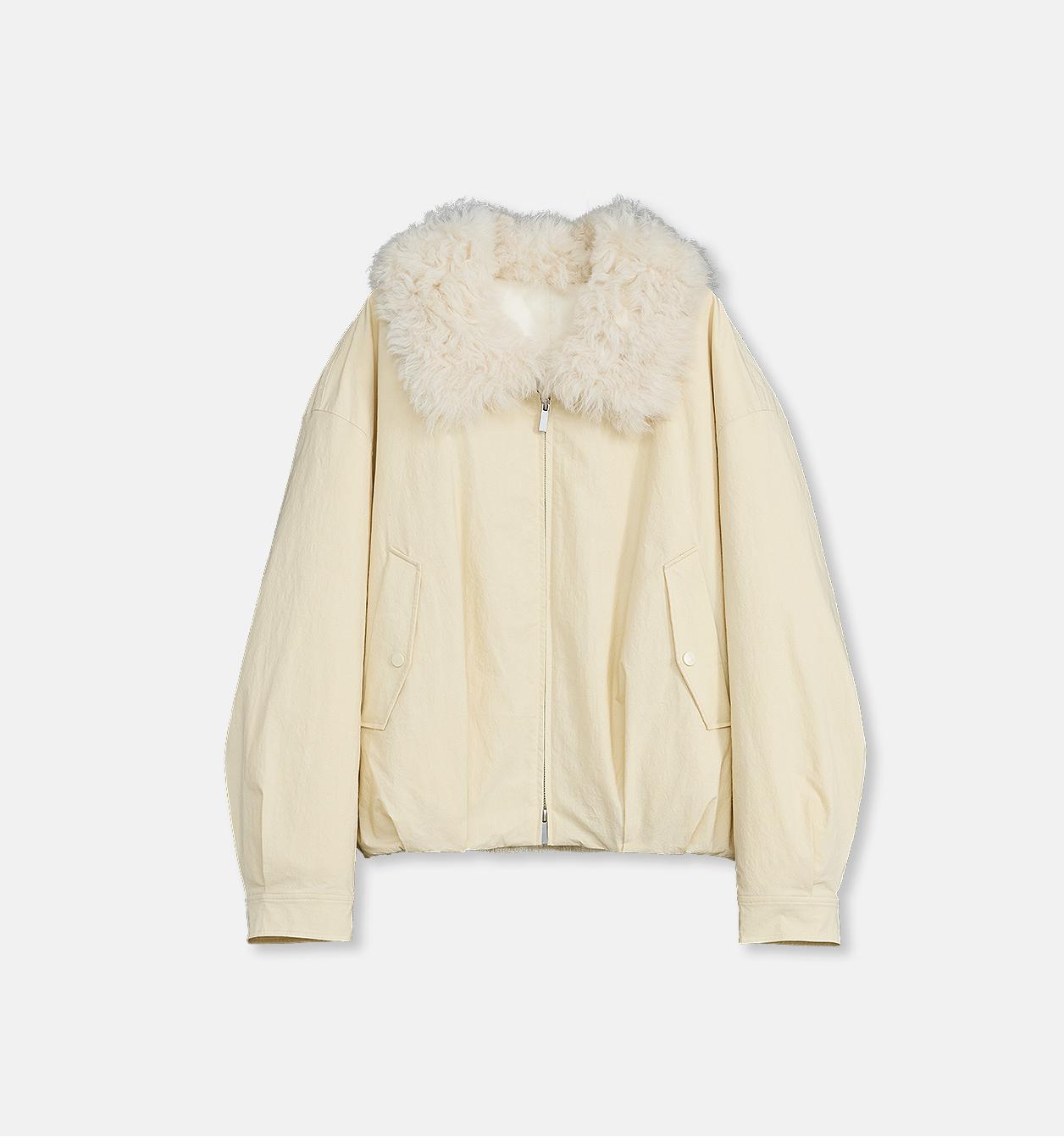 "Mariette" detachable Tuscan fur collar down jacket lining short parka-6