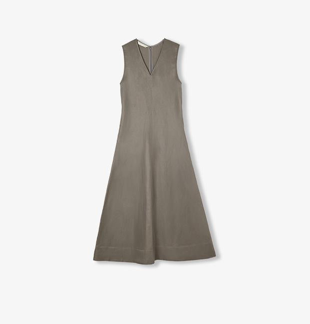 Lightweight and zero-pressure cupro linen textured anti-wrinkle V-neck sleeveless A-line dress-7