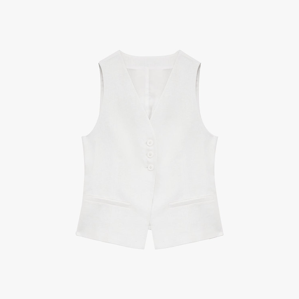 "Old Money Space" Linen draped vest and straight trousers suit-7