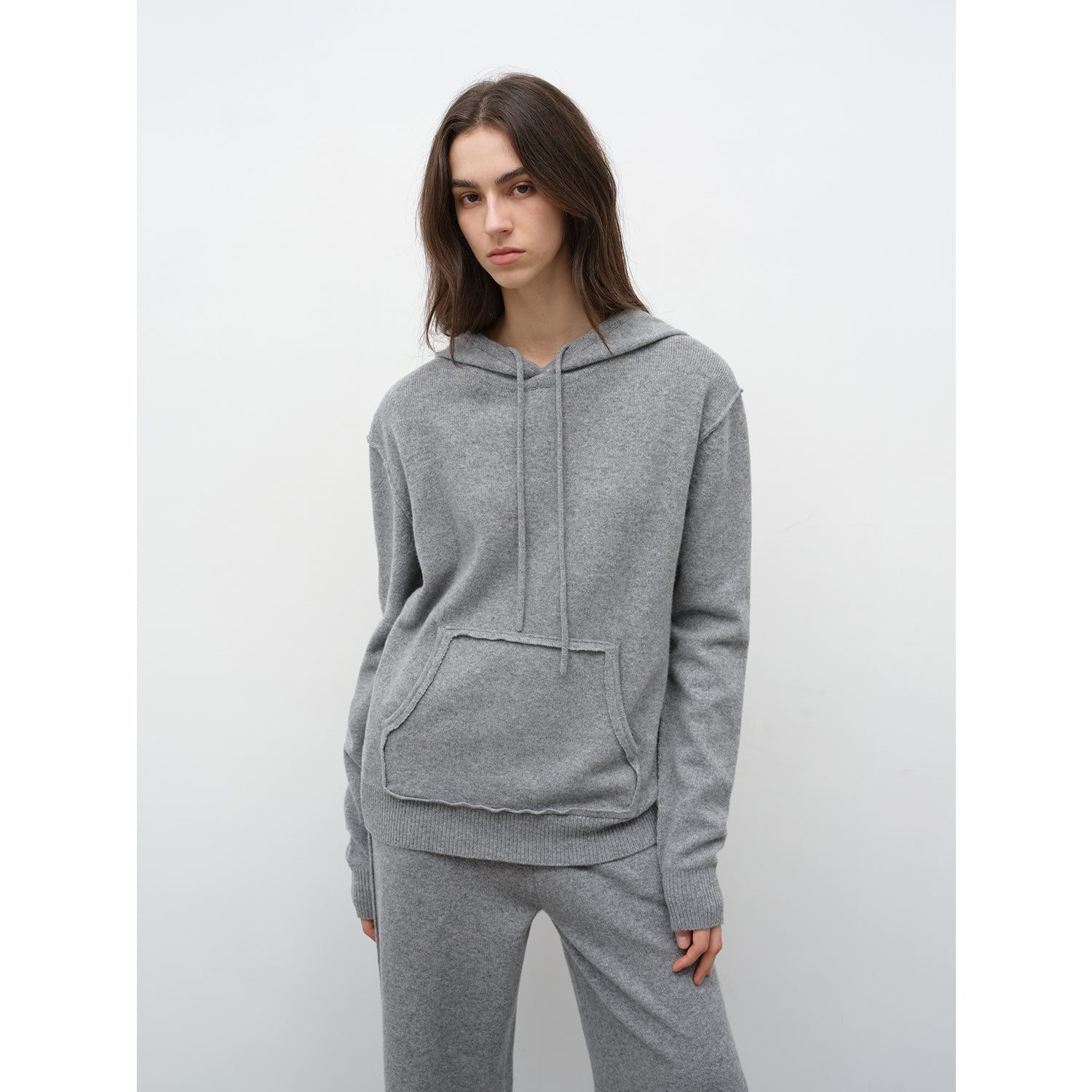 "Relaxed Encounter" Stylish Casual Sports Wool Knit Hoodie and Straight-Leg Leisure Pants Set-7