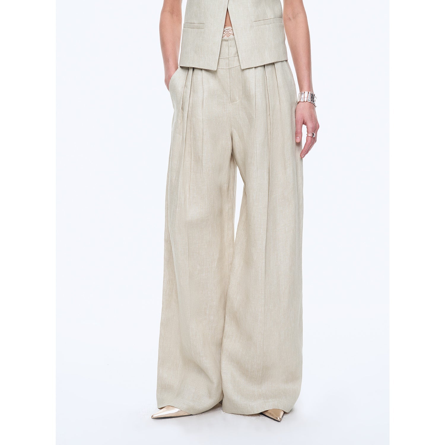 "Old Money Space" Linen draped vest and straight trousers suit-6